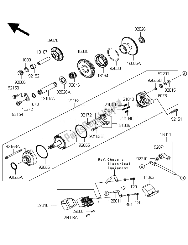 All parts for the Starter Motor of the Kawasaki Ninja ZX 10R ABS 1000 2011