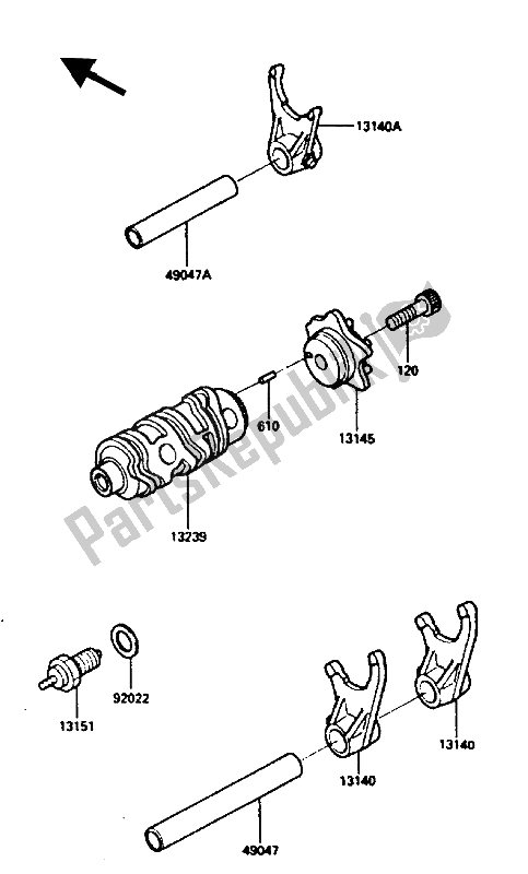 Alle onderdelen voor de Verander Drum & Shift Vork van de Kawasaki KLR 250 1985