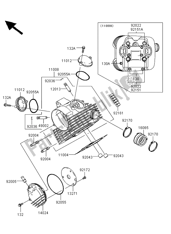 All parts for the Cylinder Head of the Kawasaki KVF 360 4X4 2012