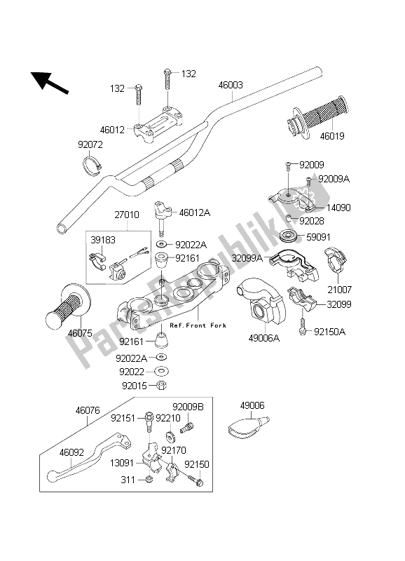 All parts for the Handlebar of the Kawasaki KX 250 2004