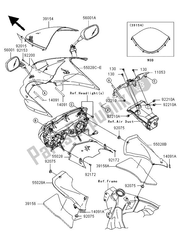 Toutes les pièces pour le Capot du Kawasaki Ninja ZX 6R 600 2006