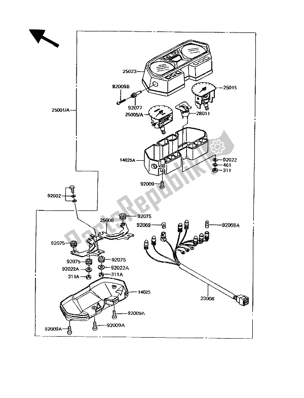 All parts for the Meter of the Kawasaki GPZ 305 Belt Drive 1991