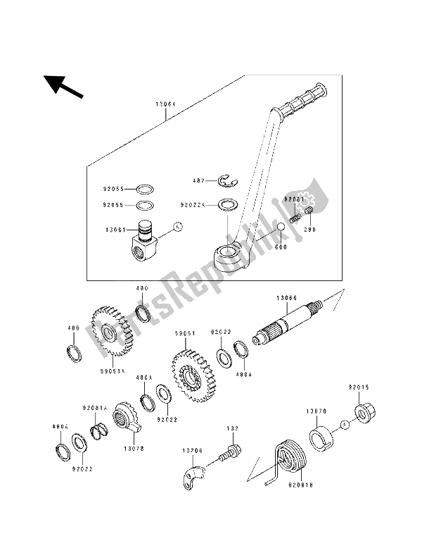 Tutte le parti per il Meccanismo Di Kickstarter del Kawasaki KDX 125 1992