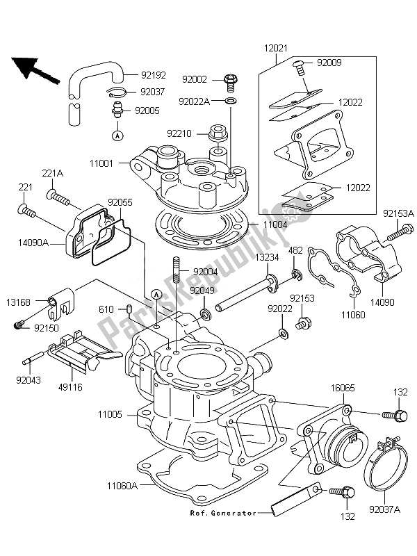 All parts for the Cylinder Head & Cylinder of the Kawasaki KX 85 SW LW 2010