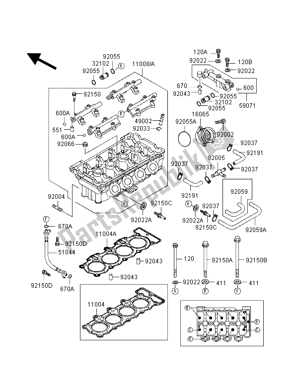 Tutte le parti per il Testata del Kawasaki ZXR 400 1998