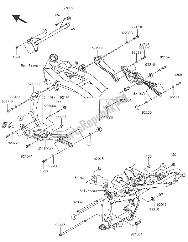 All parts for the Engine Mount of the Kawasaki Z 800 2016