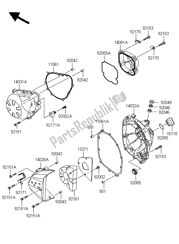 All parts for the Engine Cover of the Kawasaki Z 750 ABS 2008