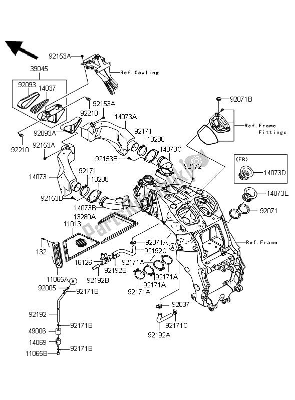 All parts for the Air Cleaner of the Kawasaki ZZR 1400 ABS 2010