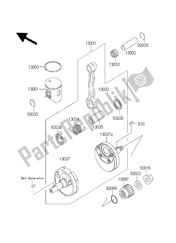 All parts for the Crankshaft & Piston of the Kawasaki KX 125 2003