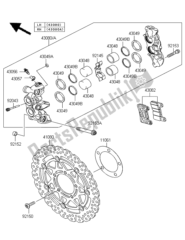 All parts for the Front Brake of the Kawasaki Z 1000 SX 2012