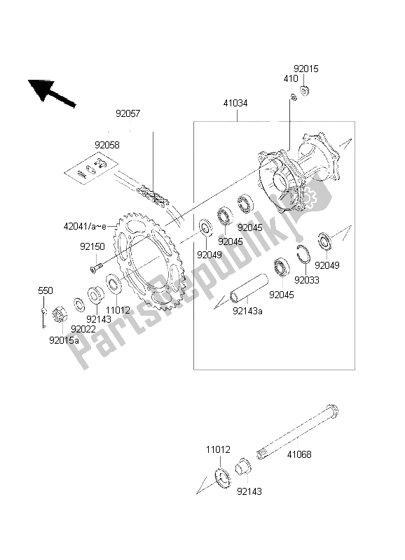 Todas as partes de Cubo Traseiro do Kawasaki KX 500 1999