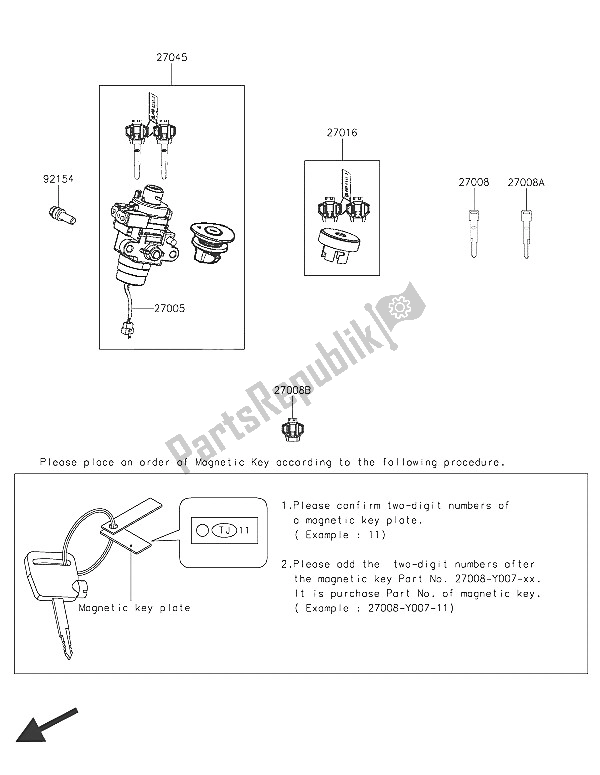 All parts for the Ignition Switch of the Kawasaki J 300 2016