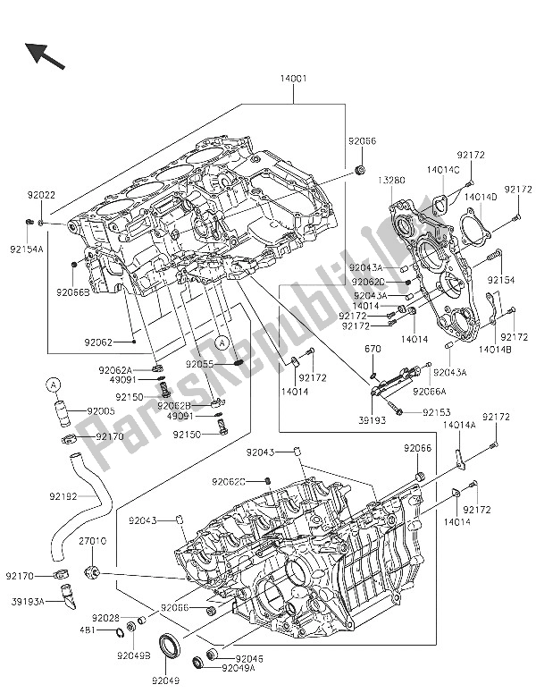 All parts for the Crankcase of the Kawasaki Ninja H2R 1000 2016