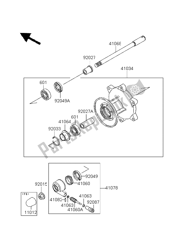 All parts for the Front Hub of the Kawasaki EL 252 1996