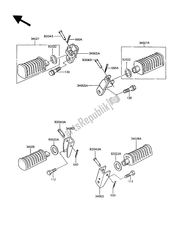 All parts for the Footrests of the Kawasaki GT 550 1994