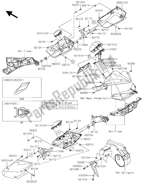 Todas las partes para Cubiertas Laterales Y Cubierta De Cadena de Kawasaki Ninja H2 1000 2015