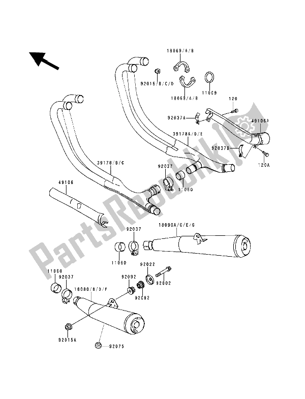 Todas las partes para Silenciador (s) de Kawasaki Zephyr 1100 1993