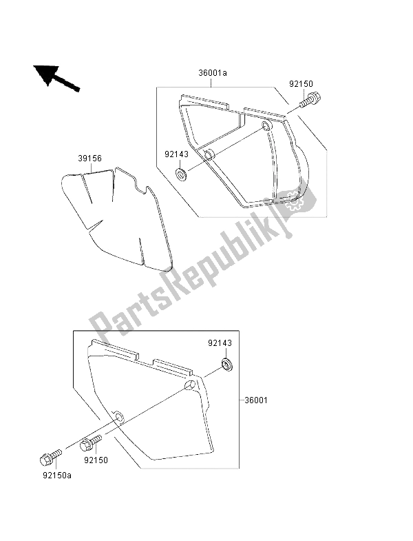 All parts for the Side Covers of the Kawasaki KLX 650R 2001