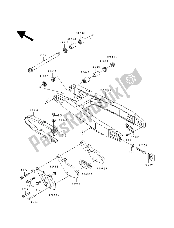 Toutes les pièces pour le Bras Oscillant du Kawasaki KX 500 1990