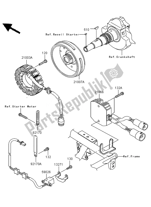 All parts for the Generator of the Kawasaki KVF 650 4X4 2007