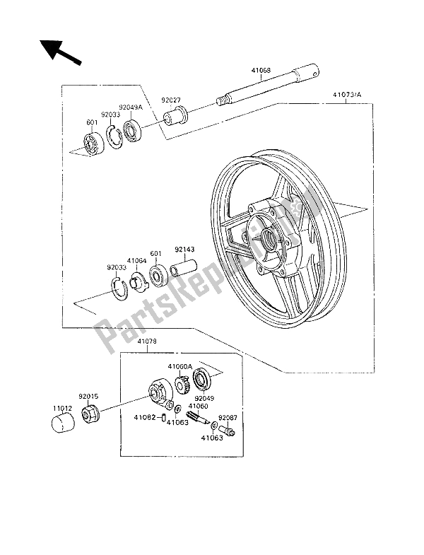All parts for the Front Hub of the Kawasaki GPX 600R 1994
