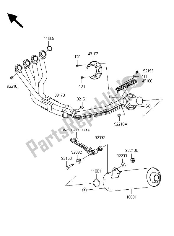 All parts for the Muffler of the Kawasaki Ninja ZX 12R 1200 2006