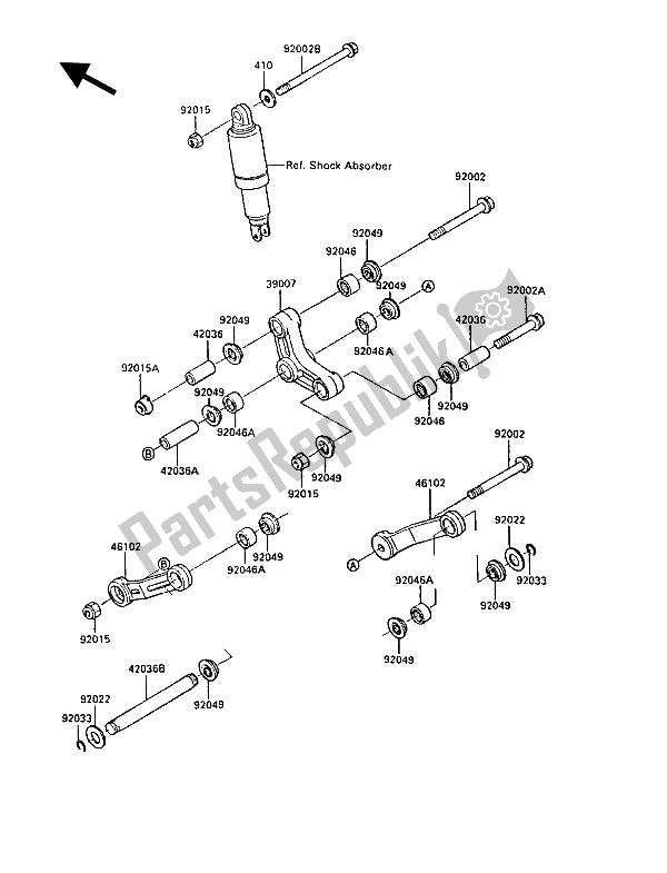 All parts for the Suspension of the Kawasaki GPZ 900R 1988