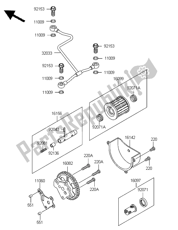 All parts for the Oil Pump of the Kawasaki KLF 300 2006