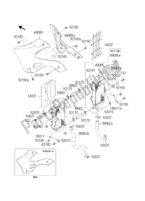 Alle onderdelen voor de Radiator van de Kawasaki KX 125 2002