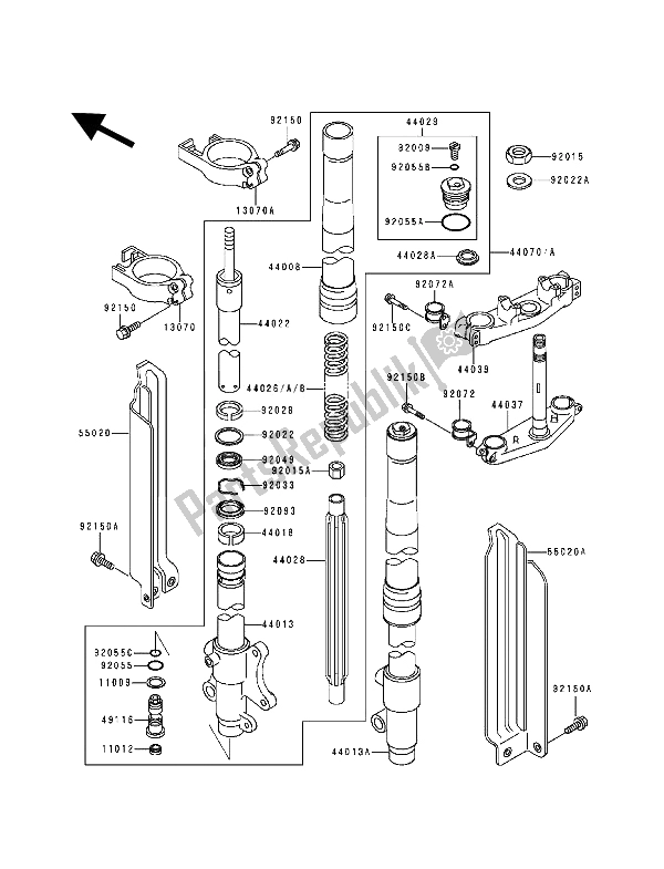 Toutes les pièces pour le Fourche Avant du Kawasaki KDX 200 1994