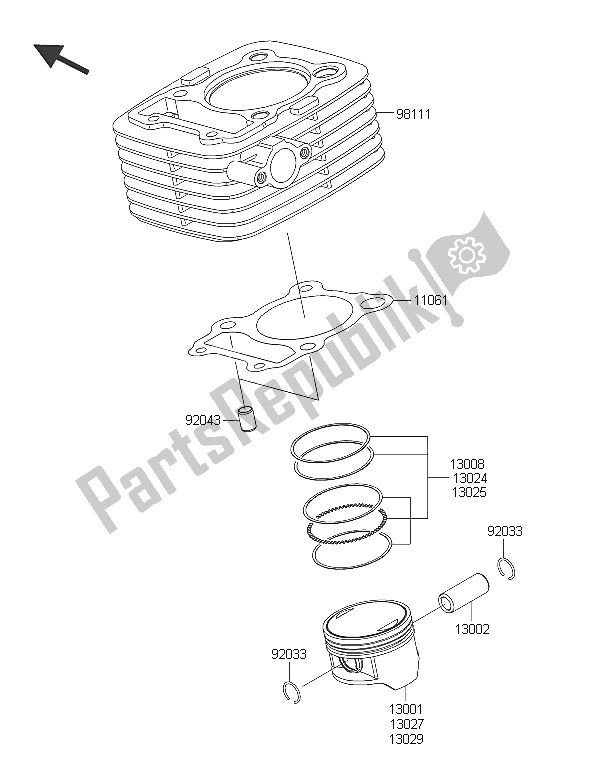 Tutte le parti per il Cilindro E Pistone del Kawasaki D Tracker 150 2016