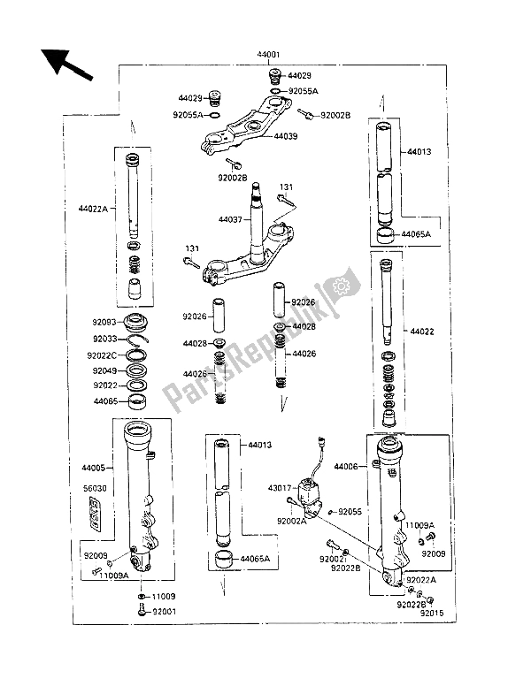 Todas las partes para Tenedor Frontal de Kawasaki GPX 600R 1988