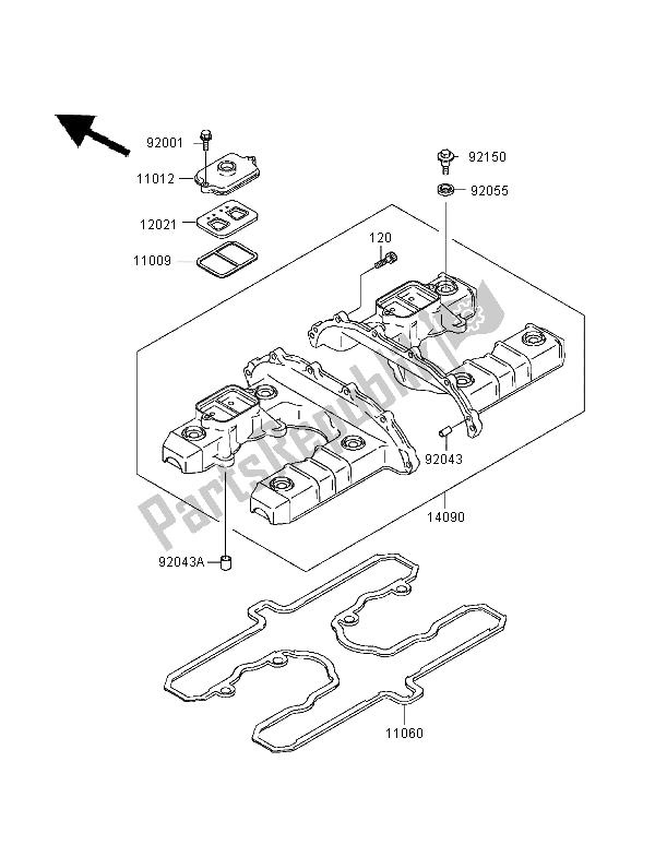 Alle onderdelen voor de Kleppendeksel van de Kawasaki Zephyr 1100 1995