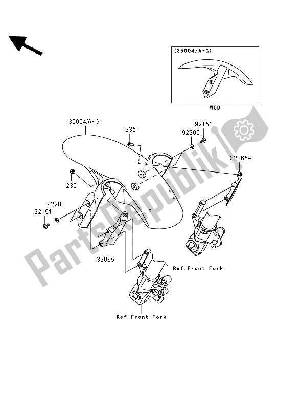All parts for the Front Fender of the Kawasaki Versys ABS 650 2007