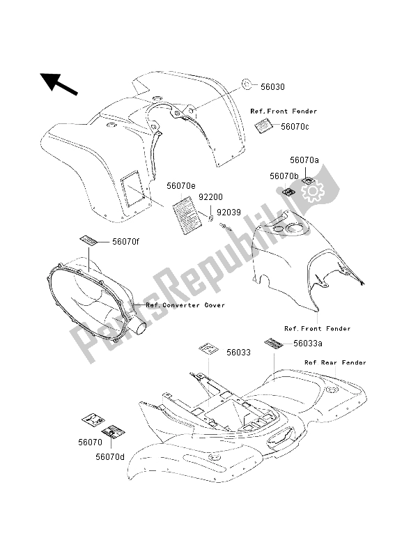 Alle onderdelen voor de Labels (eu, Uk) van de Kawasaki KVF 300 2002