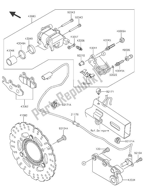 All parts for the Rear Brake of the Kawasaki Z 300 ABS 2016