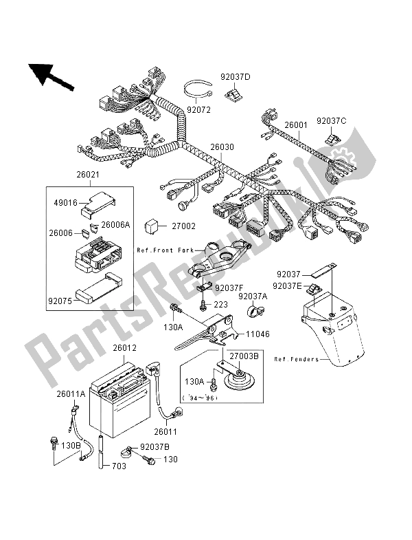 Tutte le parti per il Equipaggiamento Elettrico Del Telaio del Kawasaki GPZ 500S UK 1996