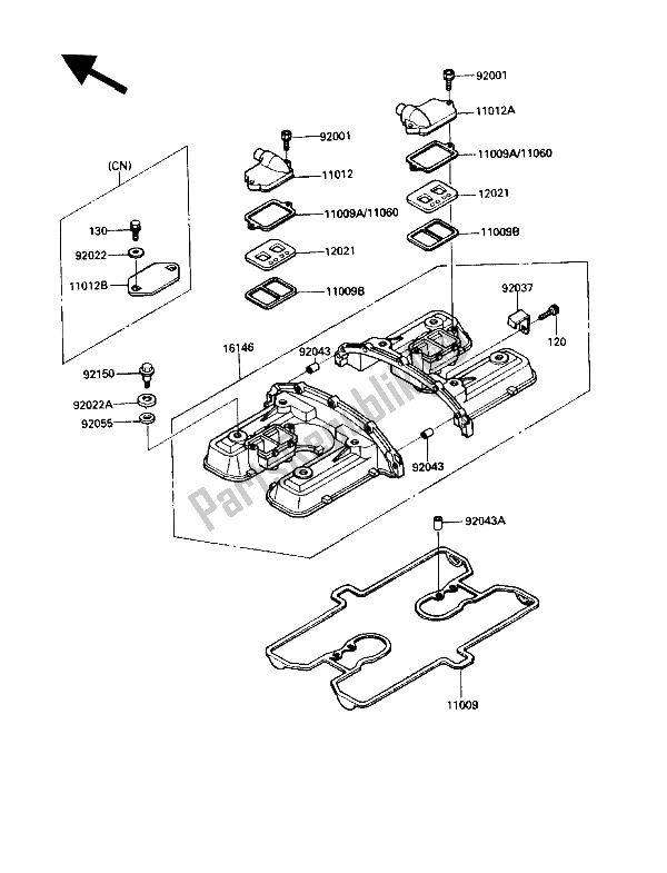 All parts for the Cylinder Head Cover of the Kawasaki Voyager XII 1200 1987