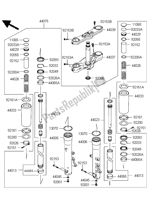 All parts for the Front Fork of the Kawasaki VN 2000 2004