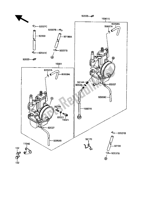 Toutes les pièces pour le Carburateur du Kawasaki KR 1 250 1991