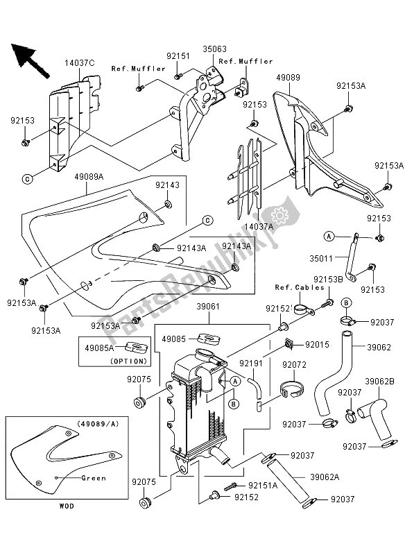 Tutte le parti per il Termosifone del Kawasaki KX 85 SW LW 2009