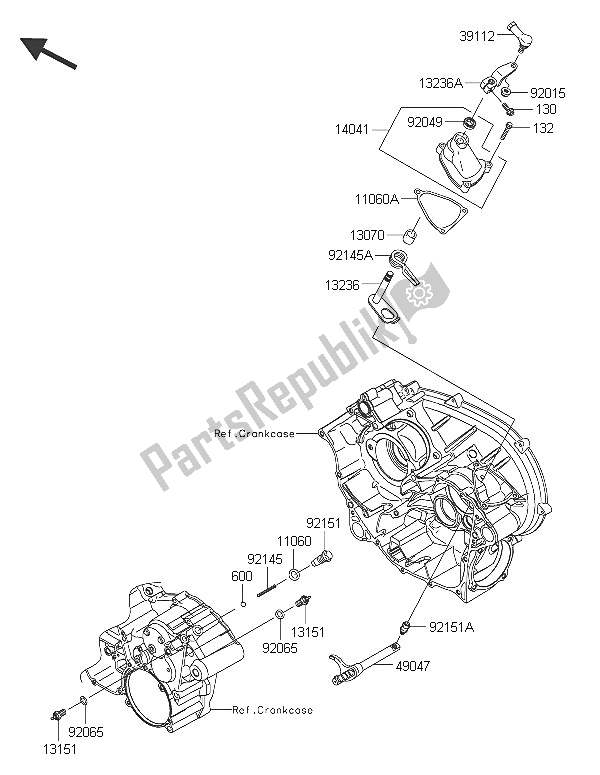 All parts for the Gear Change Mechanism of the Kawasaki Brute Force 750 4X4I EPS 2016