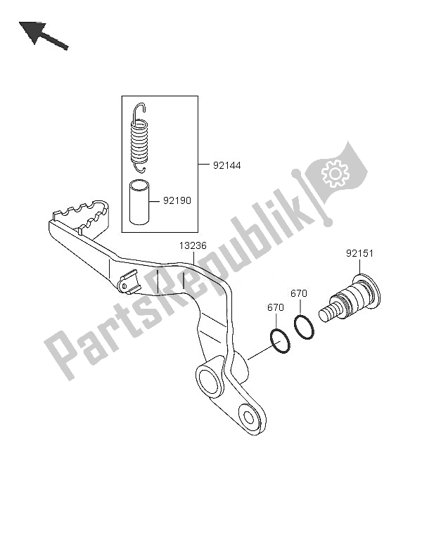 All parts for the Brake Pedal of the Kawasaki KX 65 2005