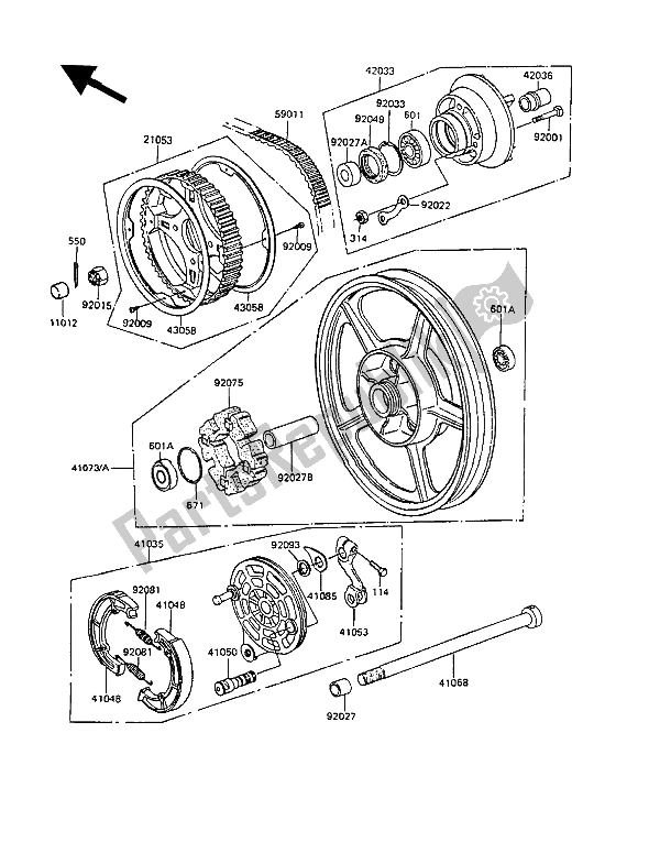 Tutte le parti per il Mozzo Posteriore del Kawasaki GPZ 305 Belt Drive 1989