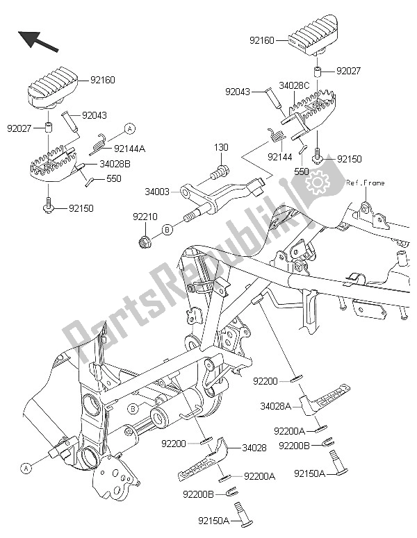 Alle onderdelen voor de Voetsteunen van de Kawasaki KLX 250 2016