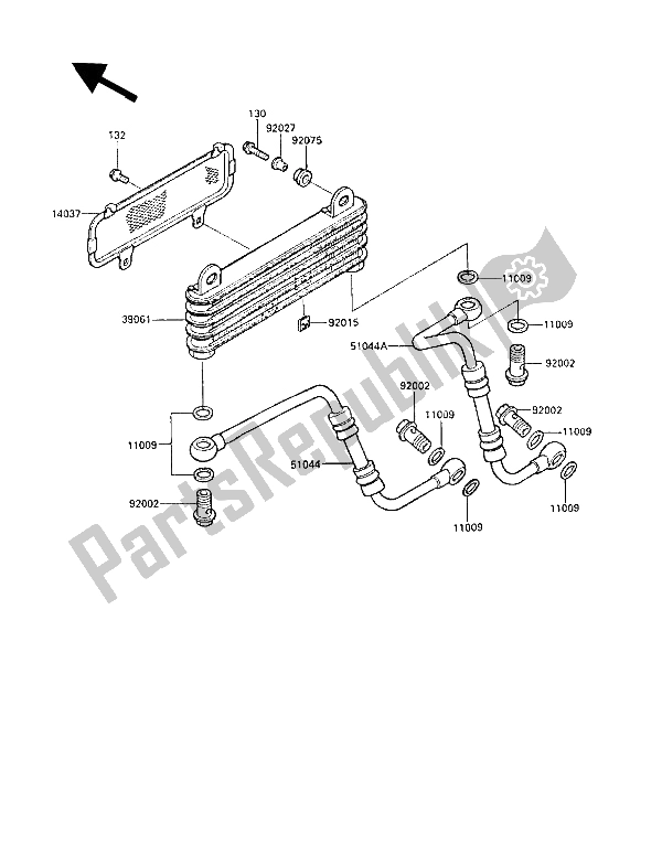 All parts for the Oil Cooler of the Kawasaki GPZ 600R 1988