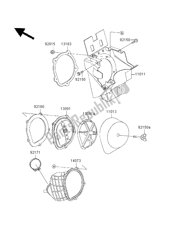 All parts for the Air Cleaner of the Kawasaki KX 125 2001