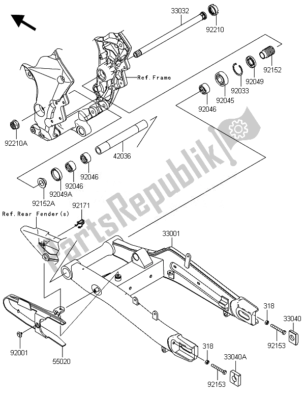 All parts for the Swingarm of the Kawasaki Versys 1000 2014