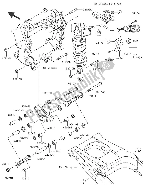 Todas as partes de Suspensão E Amortecedor do Kawasaki ZZR 1400 ABS 2016