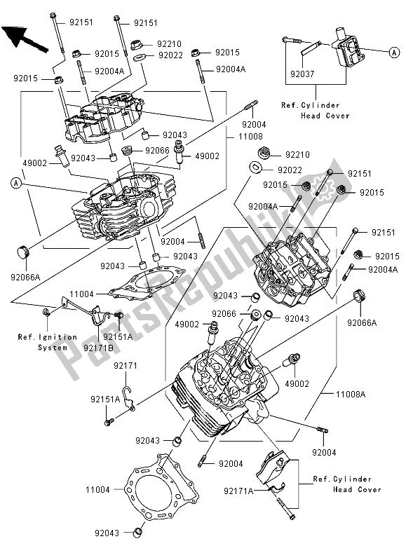 Alle onderdelen voor de Cilinderkop van de Kawasaki VN 1600 Classic Tourer 2006